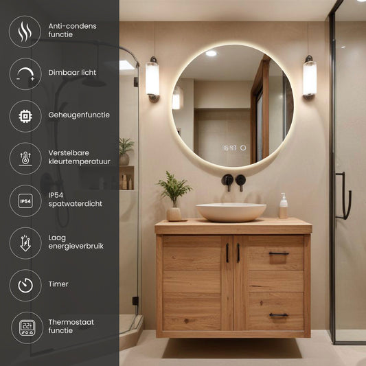 badkamerspiegel met anti-condens en verlichting