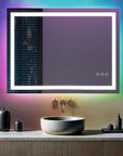 Rechthoekige LED badkamerspiegel met RGB verlichting en anti-condens verwarming