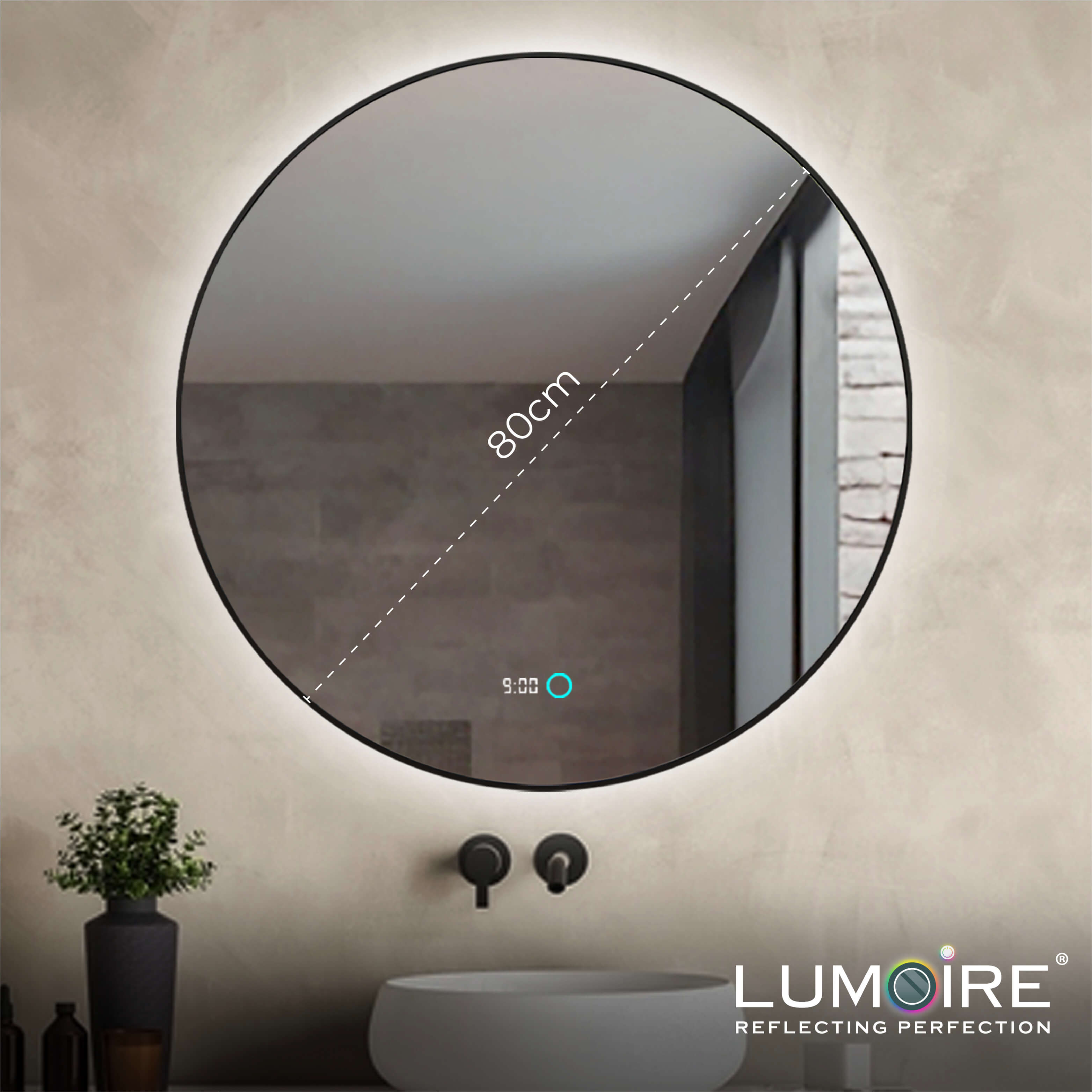 Aquamarin® LED-verlichte badkamerspiegel - 80 x 60 cm, energieklasse A , met aanraaksensor, instelbare verlichting, wandbevestiging, digitale klok, BT-luidspreker & make-upspiegel - make-upspiegel