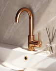 Basin tap, surface-mounted, curved spout - copper