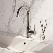 Basin tap, surface-mounted, curved spout - chrome