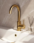 Waschtischarmatur, Aufputzmontage, gebogener Auslauf – Gold