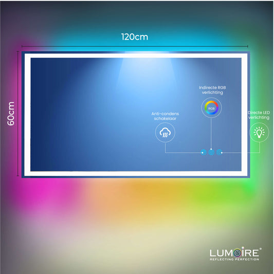 badkamerspiegel 120 cm rechthoek rgb verlichting