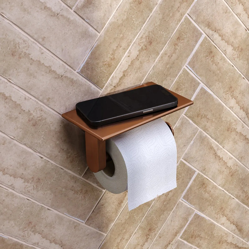 toiletrolhouder met planchet koper rvs