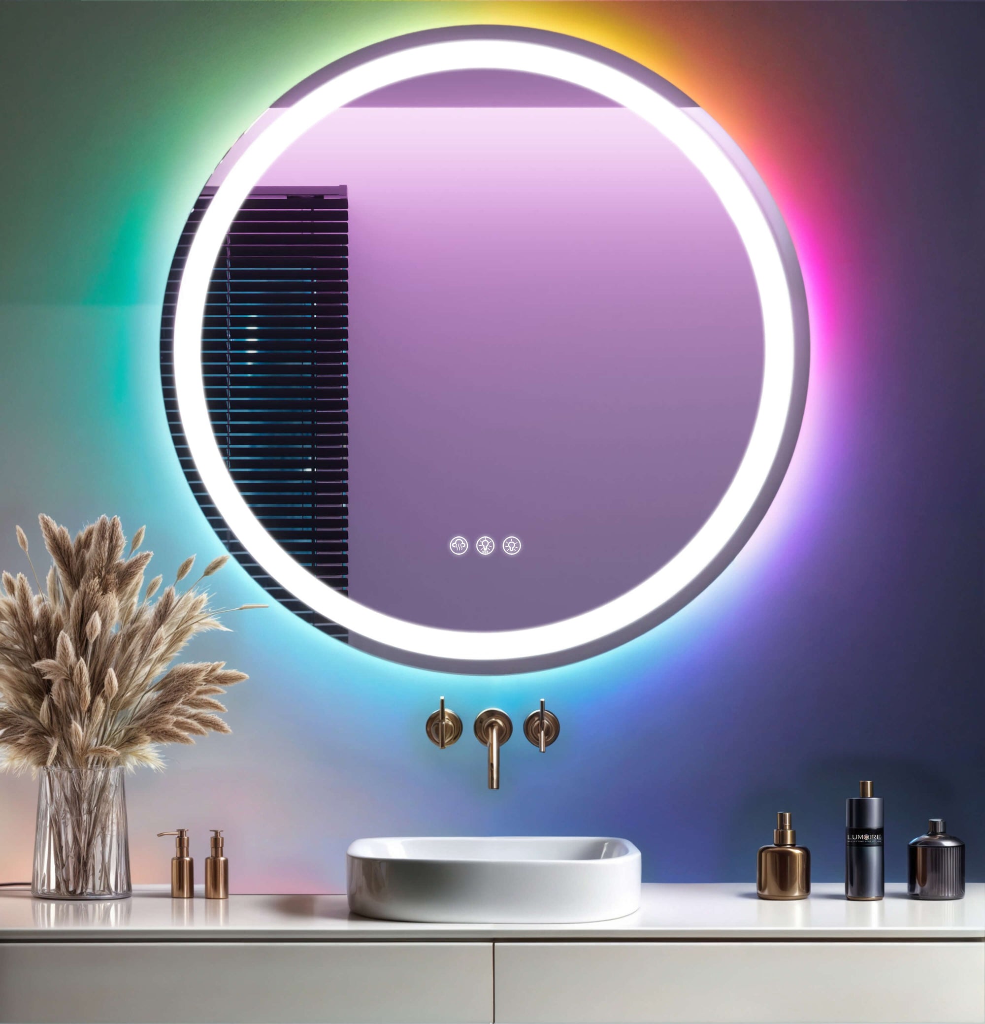 Badkamerspiegel met dimbare LED verlichting en RGB kleurinstellingen
