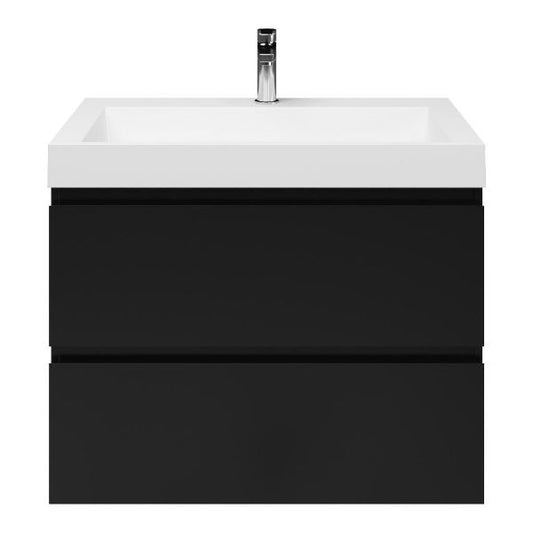 Badezimmermöbel-Set, Unterbau mattschwarz, mit Deluxe-Waschbecken 80 cm mit Hahnloch 