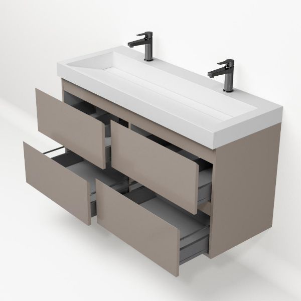 Badmeubelset Base Taupe met Deluxe Wastafel 120 cm met 2 kraangaten