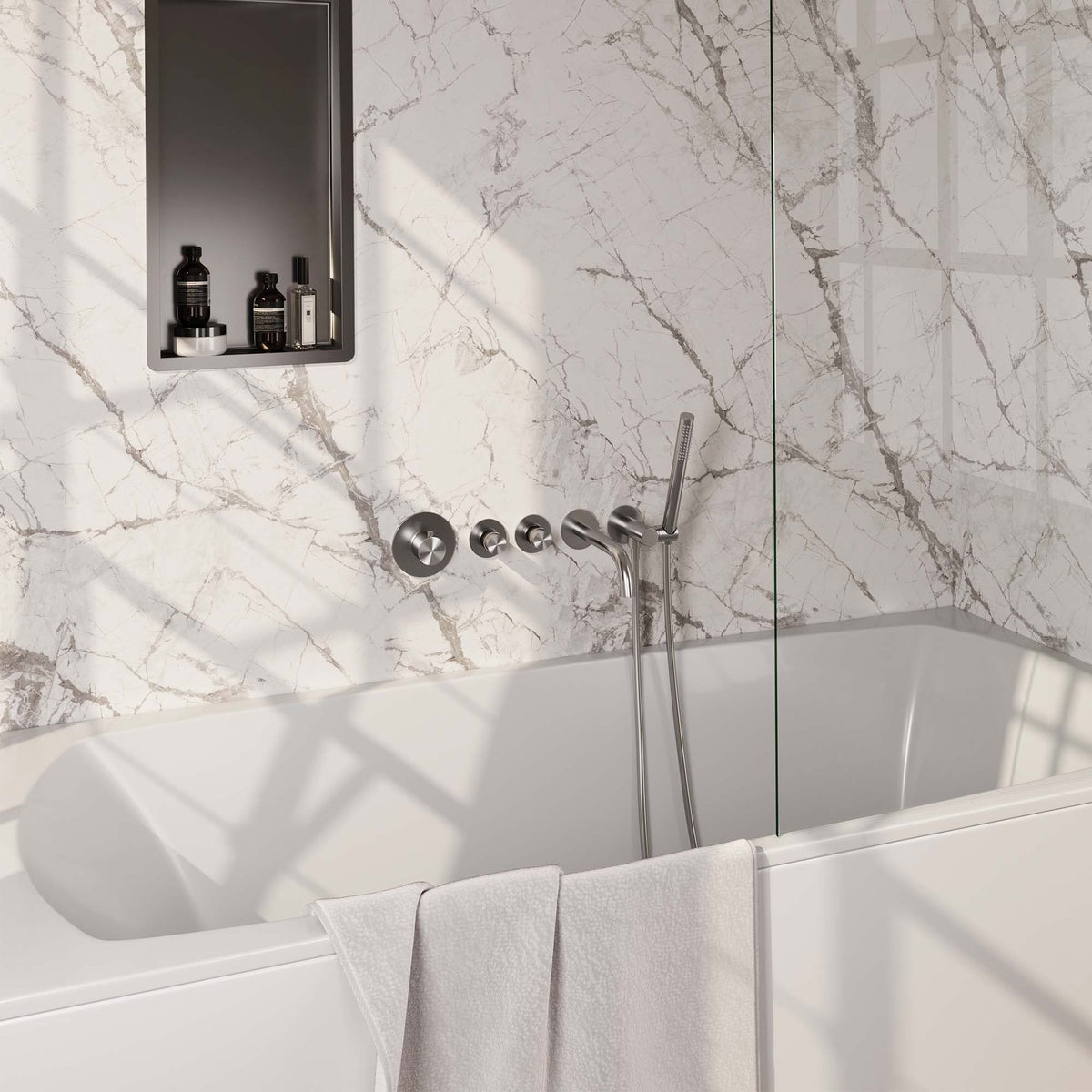 Built-in bath tap set with rod hand shower – stainless steel