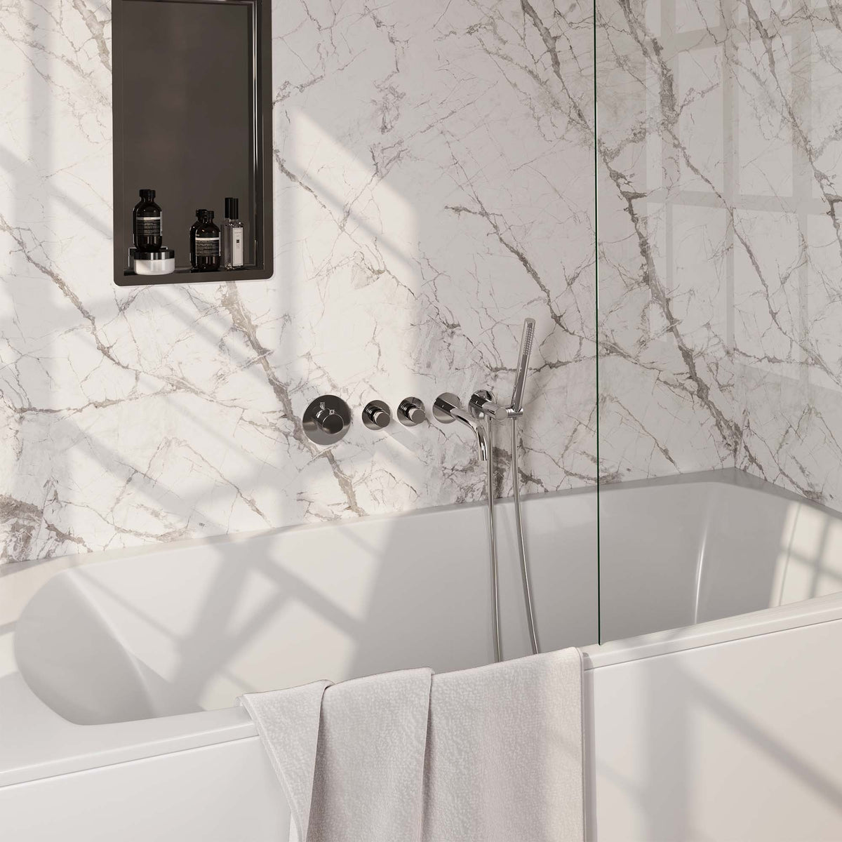 Built-in bath tap set with rod hand shower – Chrome