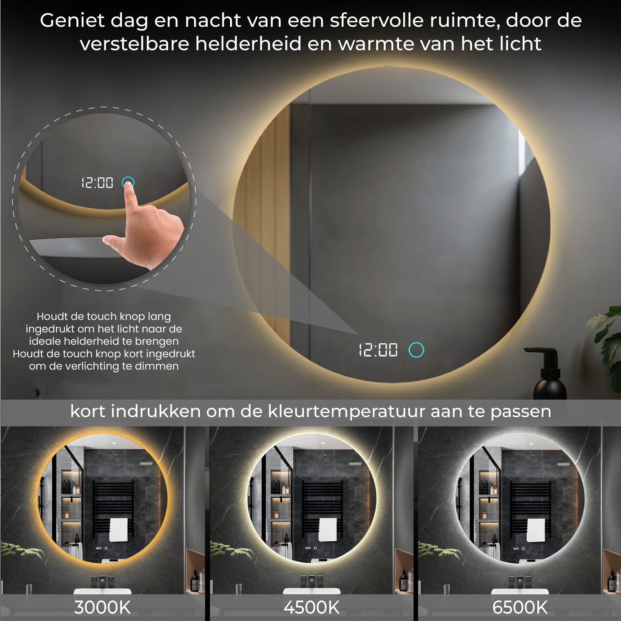 badkamerspiegel met dimbare verlichting