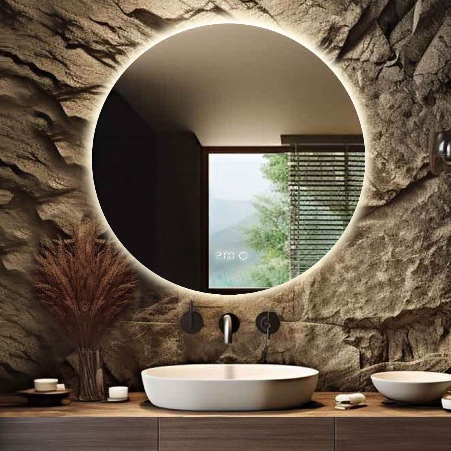 Grote ronde badkamerspiegel met indirecte verlichting