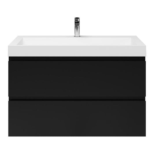 Badezimmermöbel-Set, Unterbau mattschwarz, mit Deluxe-Waschbecken 100 cm mit Hahnloch 