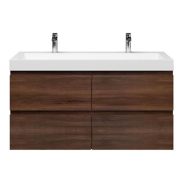 Badmeubelset Base Walnoot met Deluxe wastafel 120 cm met 2 kraangaten