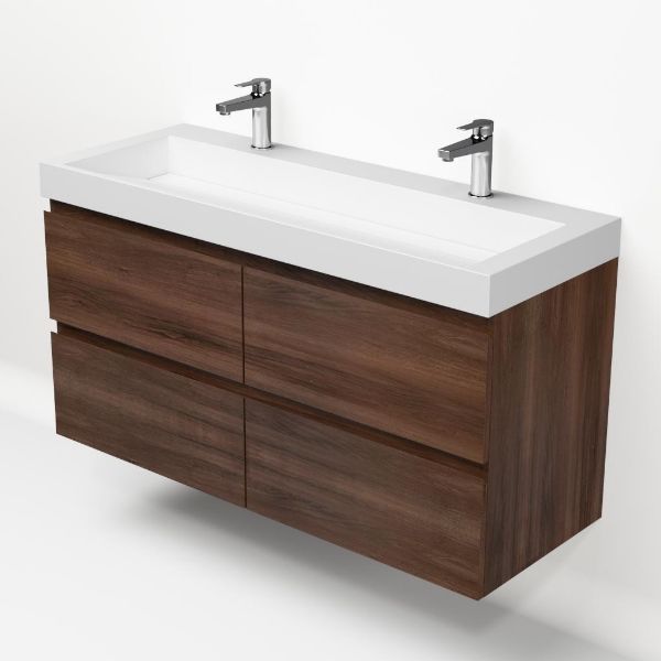 Bathroom furniture set Base Walnut with Deluxe washbasin 120 cm with 2 tap holes 