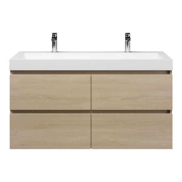 Badmeubelset Base Licht Eiken met Deluxe Wastafel 120 cm met 2 kraangaten