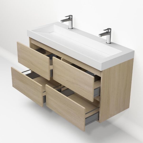 Bathroom furniture set Base Light Oak with Deluxe Washbasin 120 cm with 2 tap holes 