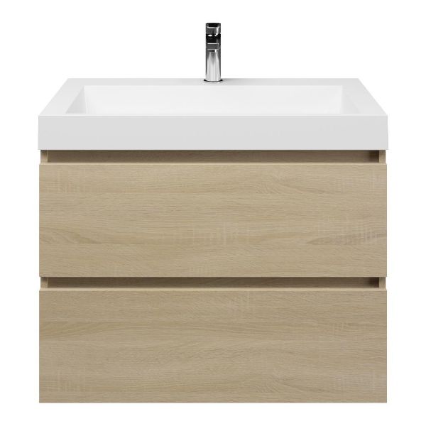 Badmeubelset Base Licht Eiken met Deluxe wastafel 80 cm met kraangat