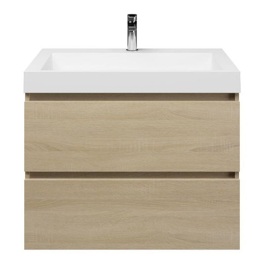 Badezimmermöbel-Set Base Light Oak mit Deluxe-Waschbecken 80 cm mit Hahnloch 