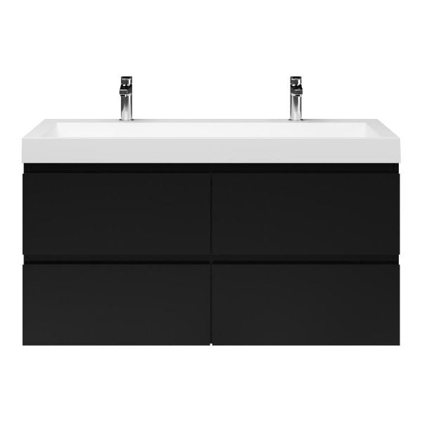Badmeubelset Base Mat Zwart met Deluxe wastafel 120 cm met 2 kraangaten