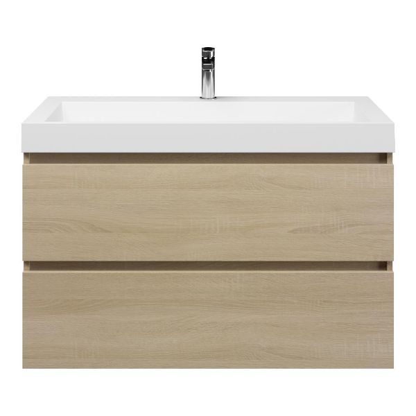 Badmeubelset Base Licht Eiken met Deluxe wastafel 100 cm met kraangat