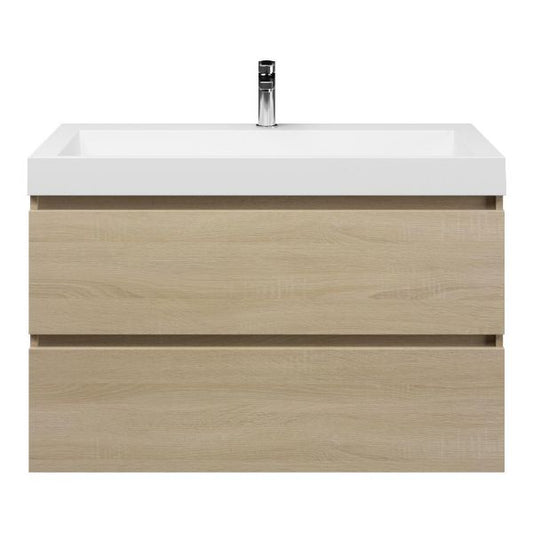 Badezimmermöbel-Set Base Light Oak mit Deluxe-Waschbecken 100 cm mit Hahnloch 
