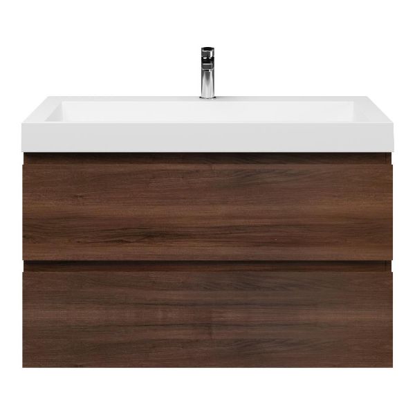 Badmeubelset Base Walnoot met Deluxe wastafel 100 cm met kraangat