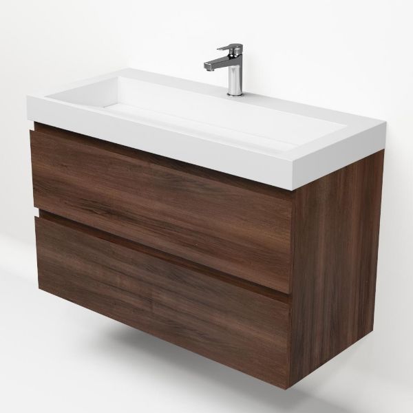 Bathroom furniture set Base Walnut with Deluxe washbasin 100 cm with tap hole 