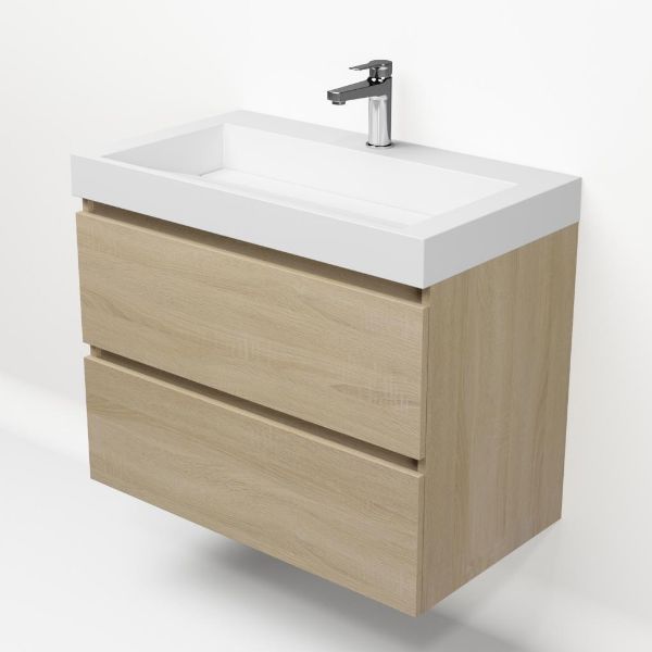 Bathroom furniture set Base Light Oak with Deluxe washbasin 80 cm with tap hole 