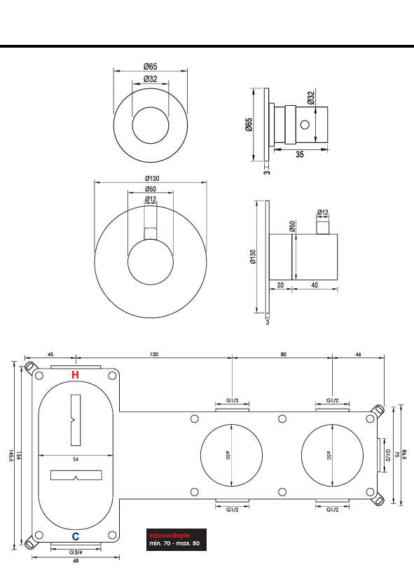Einbau-Badarmatur-Set mit Stangenhandbrause – Edelstahl