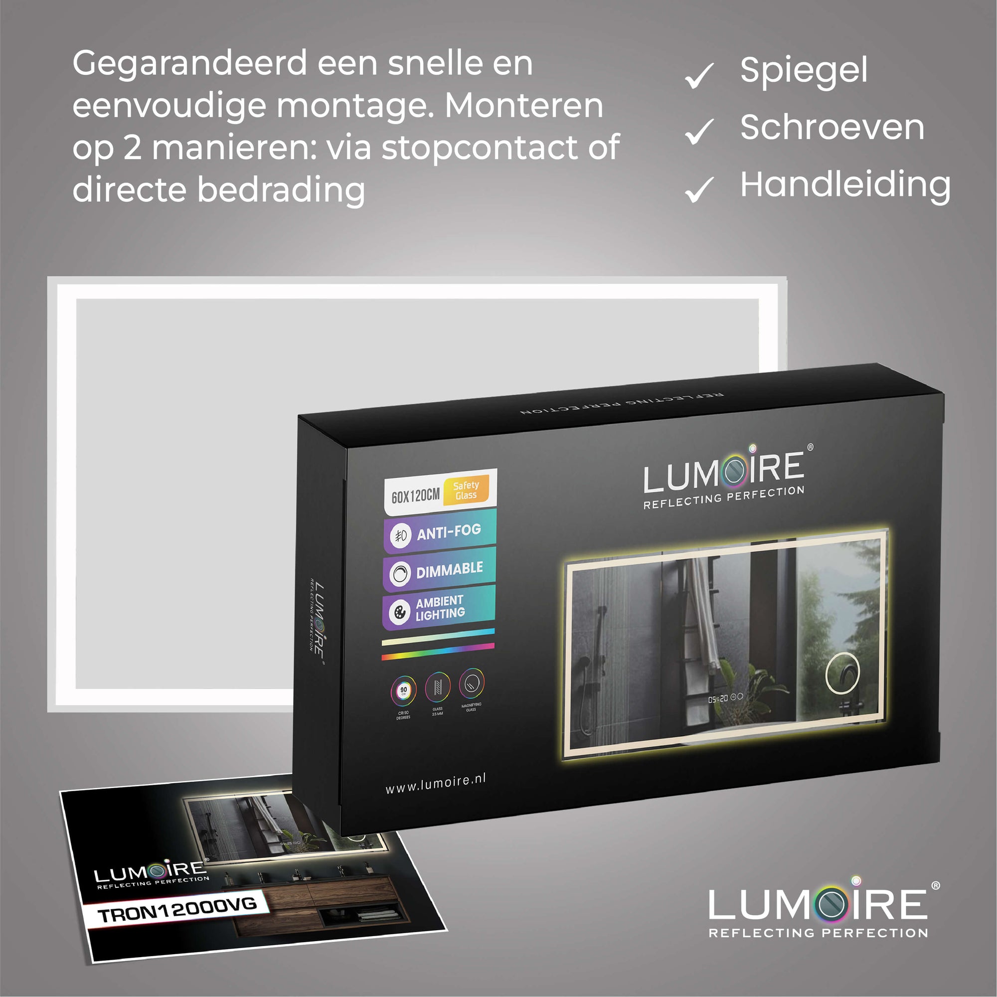 Badkamerspiegel met digitale klok en verlichting voor een strakke look
