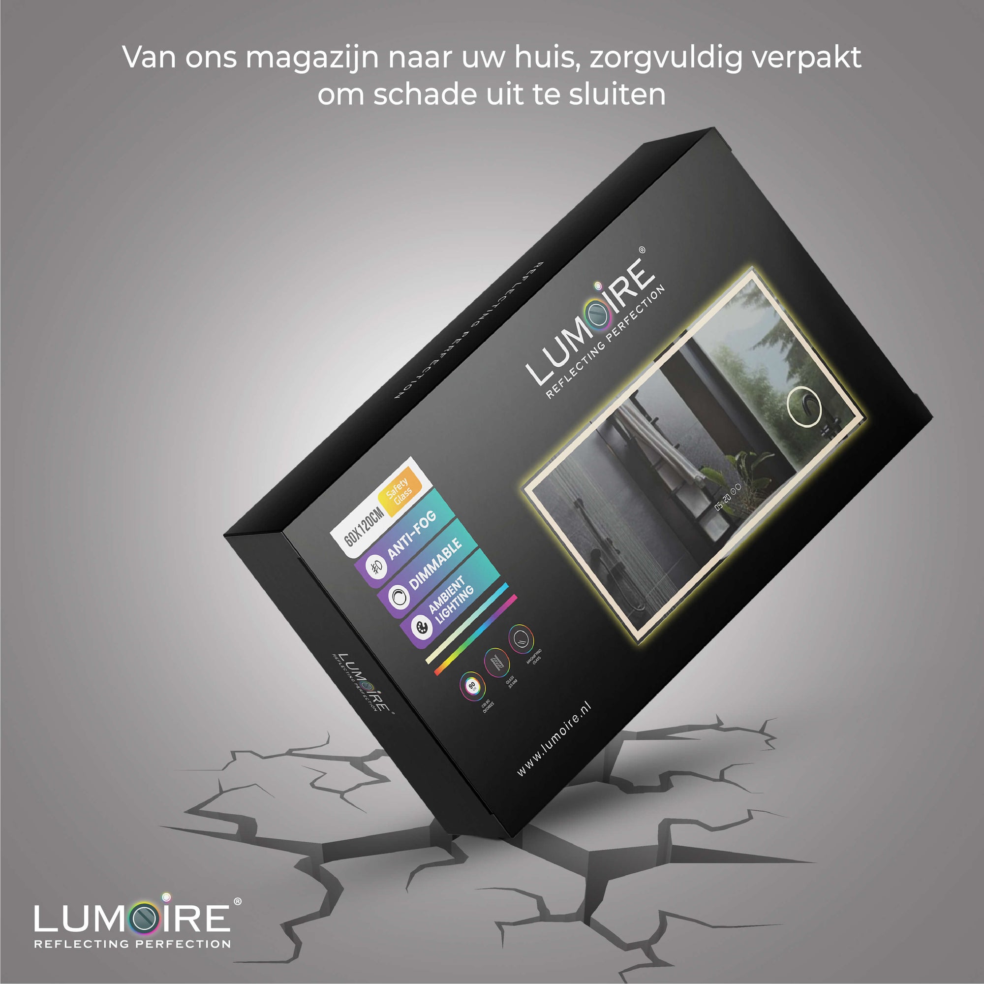 Dimbare rechthoekige badkamerspiegel met geïntegreerde verwarming en klok
