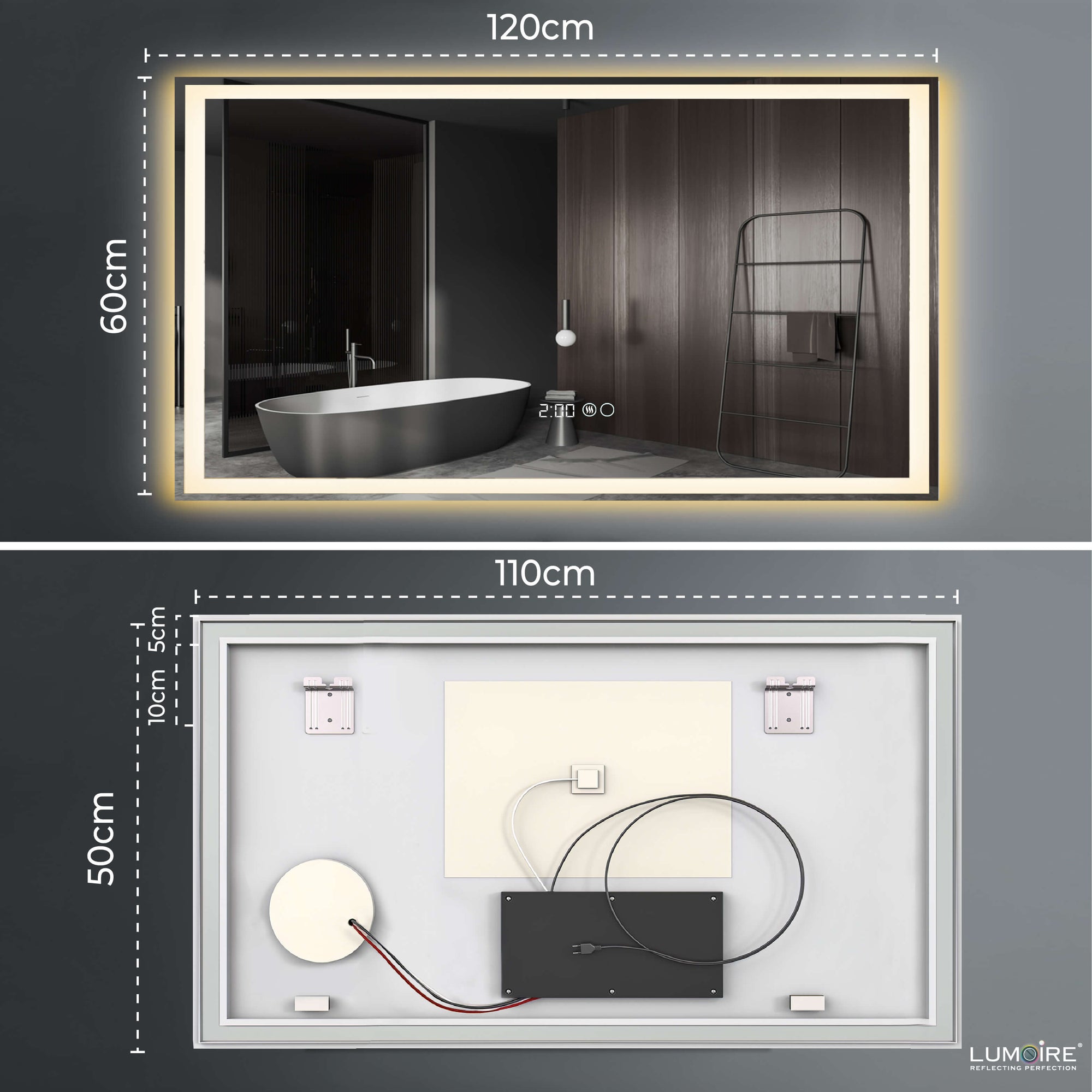 Design badkamerspiegel met verwarming en LED-verlichting
