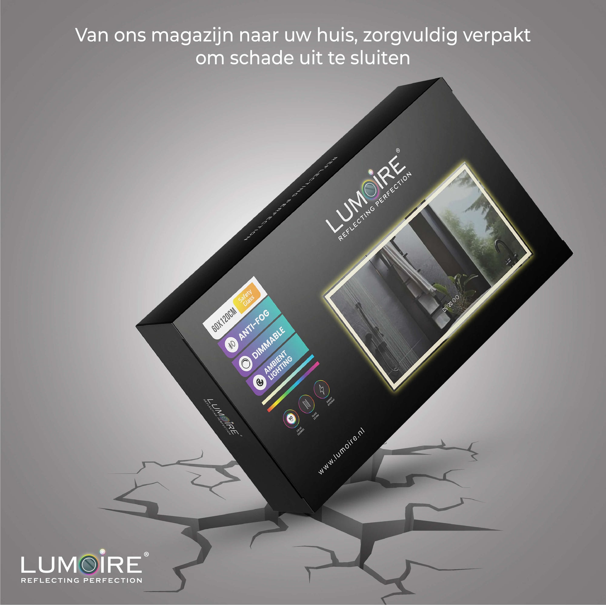 Minimalistische badkamerspiegel met LED-verlichting, klok en verwarming