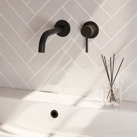 Einbau-Waschtischarmatur mit gebogenem Auslauf – Mattschwarz