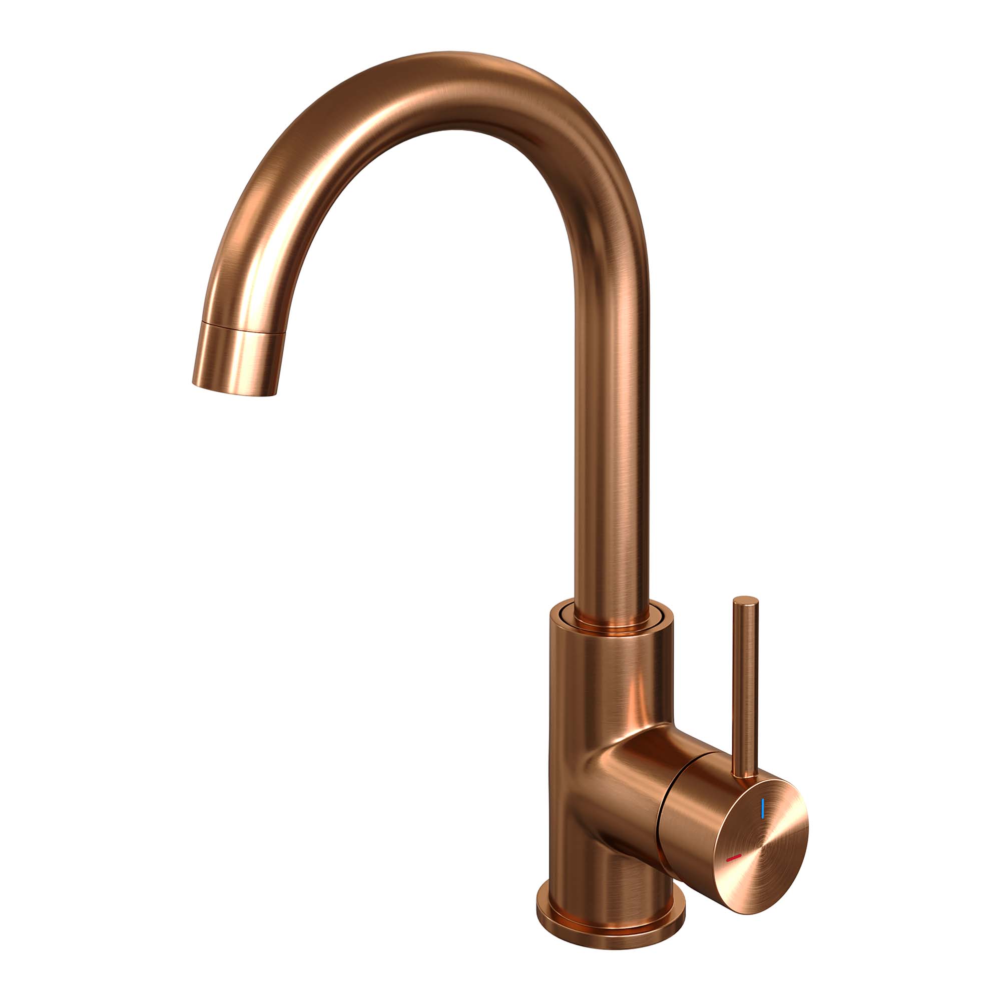 Basin tap, surface-mounted, curved spout - copper