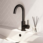 Basin tap, surface-mounted, curved spout - matt black