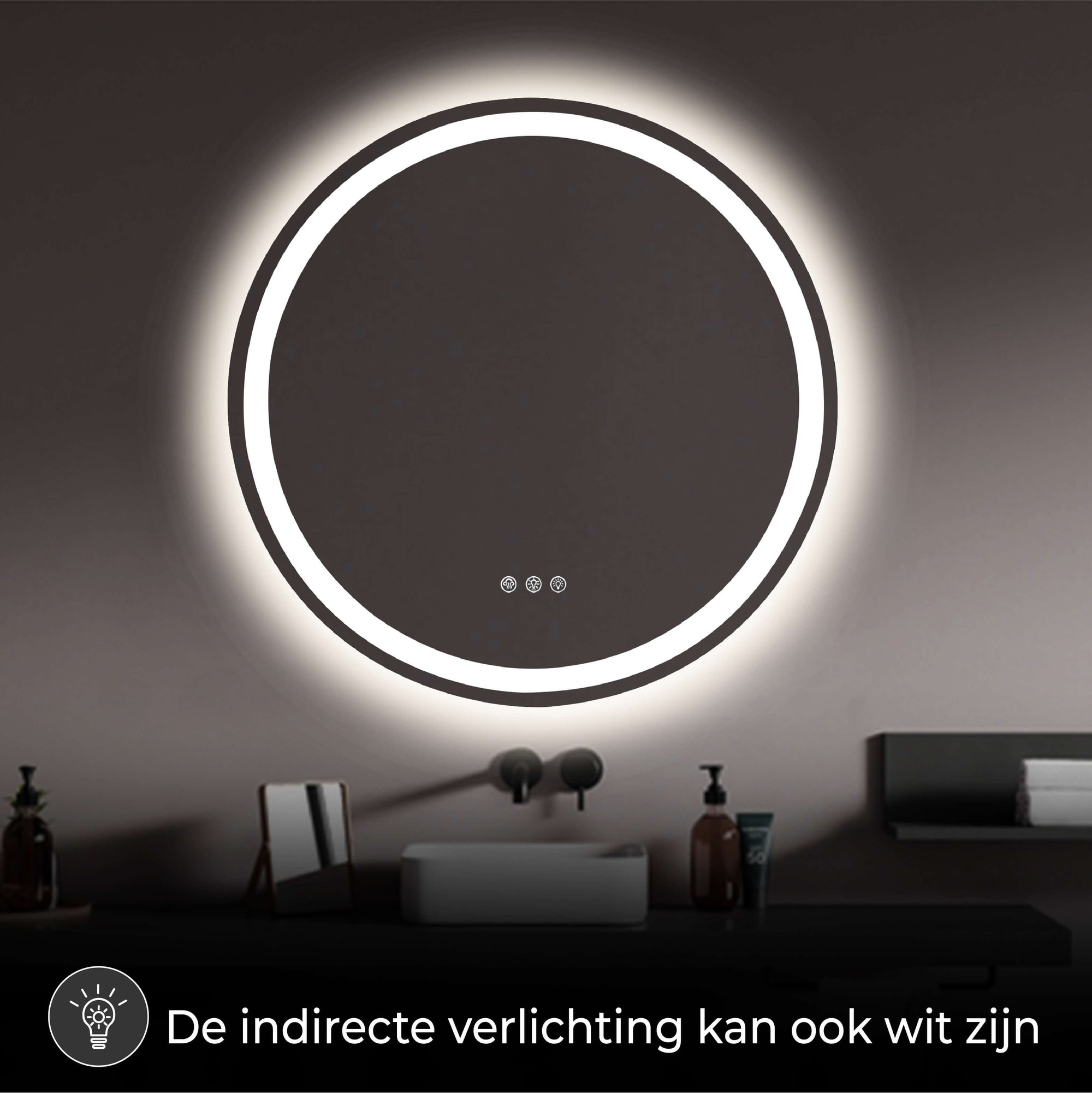 Badkamerspiegel met RGB verlichting, LED verlichting en geïntegreerde verwarming
