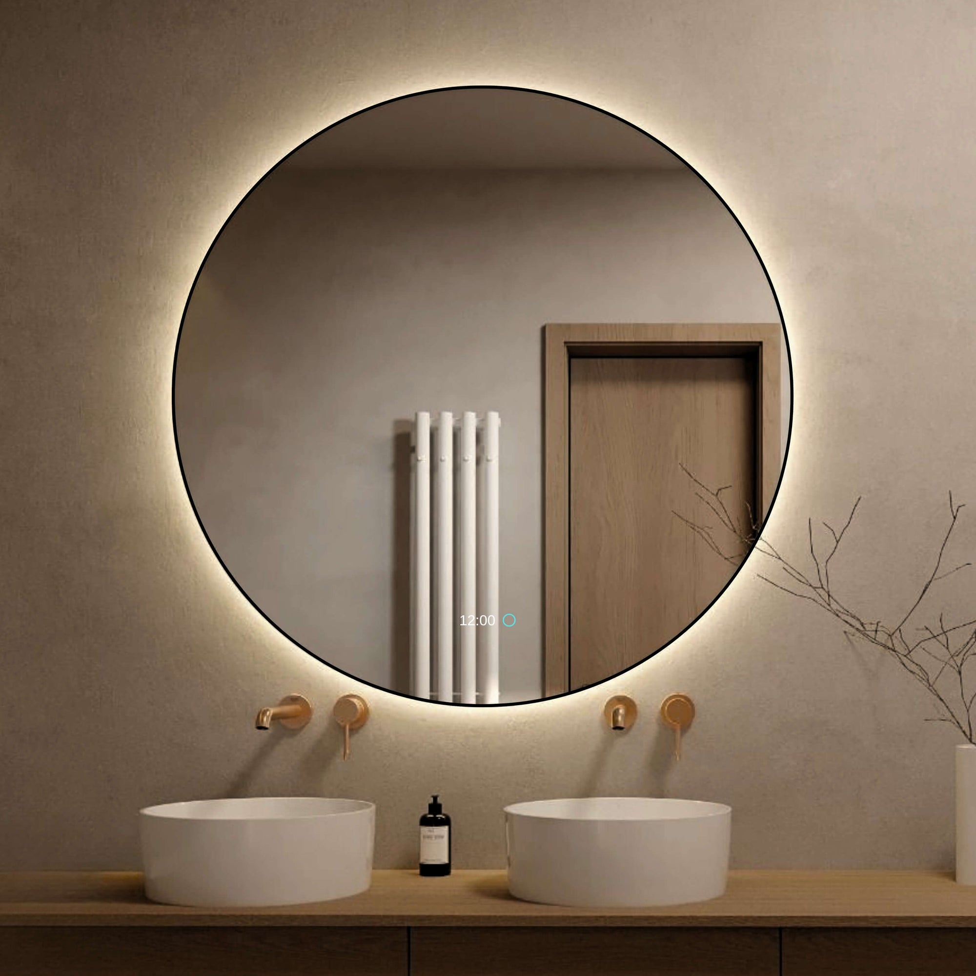 spiegel zwarte rand met verlichting 120 cm