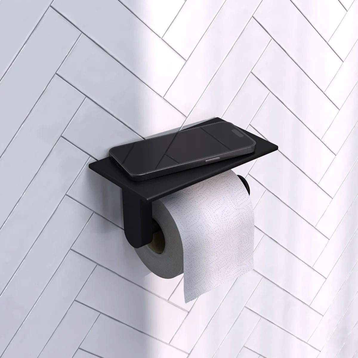 toiletrolhouder met planchet mat zwart rvs