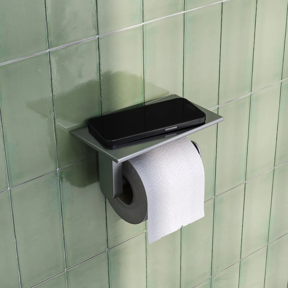 toiletrolhouder met planchet geborsteld rvs