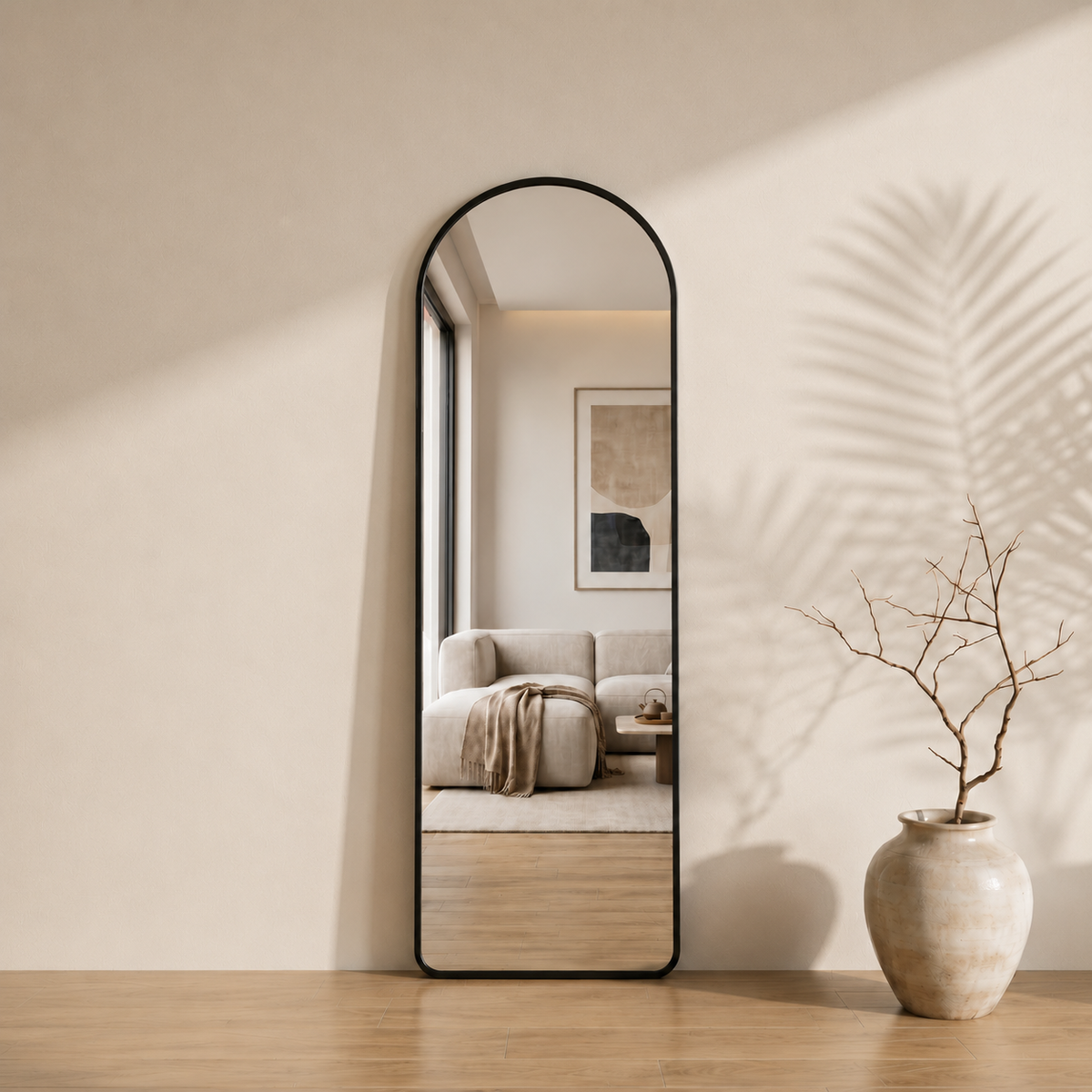 Milano Passpiegel Zwart 160x50 CM - Boogvormig